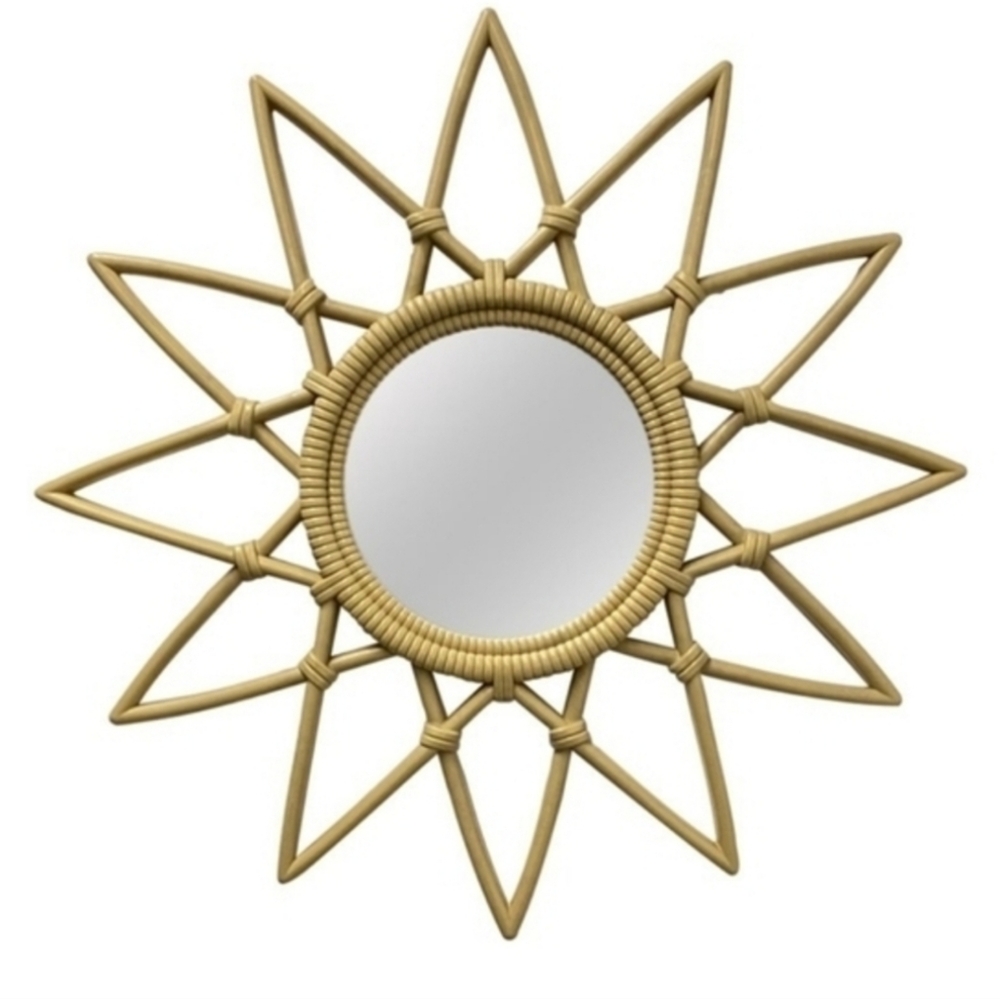 Beige Pvc Sun Star Mirror Retro Sunburst Wall Hanging Mirror 2.5 X 50 X 50Cm